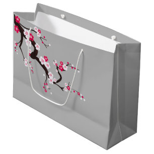 Sacola Para Presentes Grande Saco de presente floral branco cor-de-rosa com flo