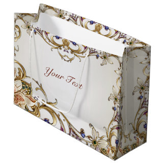 Sacola Para Presentes Grande Saco de Presente Floral Dourado Branco