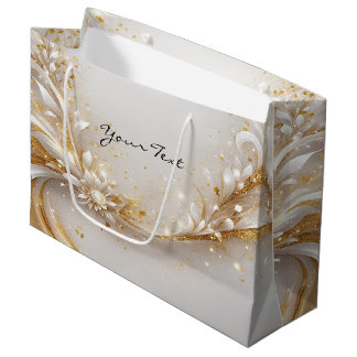 Sacola Para Presentes Grande Saco de Presente Floral Dourado Branco