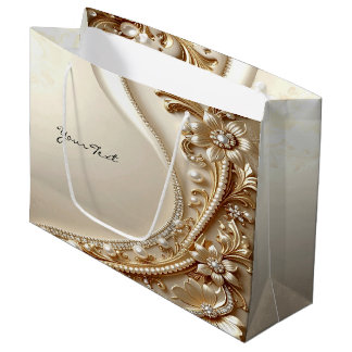 Sacola Para Presentes Grande Saco de Presente Floral Dourado Elegante