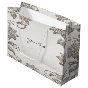 Sacola Para Presentes Grande Saco De Presente Floral Dourado Prata