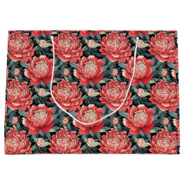 Sacola Para Presentes Grande Saco de Presente Floral Grande com Peônias Coral A