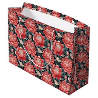 Sacola Para Presentes Grande Saco de Presente Floral Grande Com Peônias Coral V
