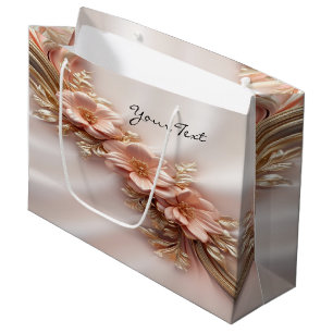 Sacola Para Presentes Grande Saco de Presente Floral Laranja Elegante Pêssego