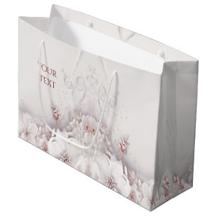 Sacola Para Presentes Grande Saco de Presente Floral Rosa Bege Marfim
