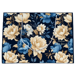 Sacola Para Presentes Grande Saco de Presente Flores Vitorianas Azul