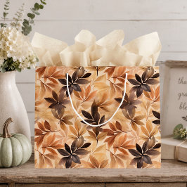 Sacola Para Presentes Grande Saco de Presente Folhas de Outono em Bege Creme e 