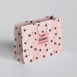 Sacola Para Presentes Grande Saco de Presente Galentine Rosa Corações Pretos Ca