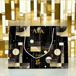 Sacola Para Presentes Grande Saco de Presente Geométrico Preto e Dourado Elegan