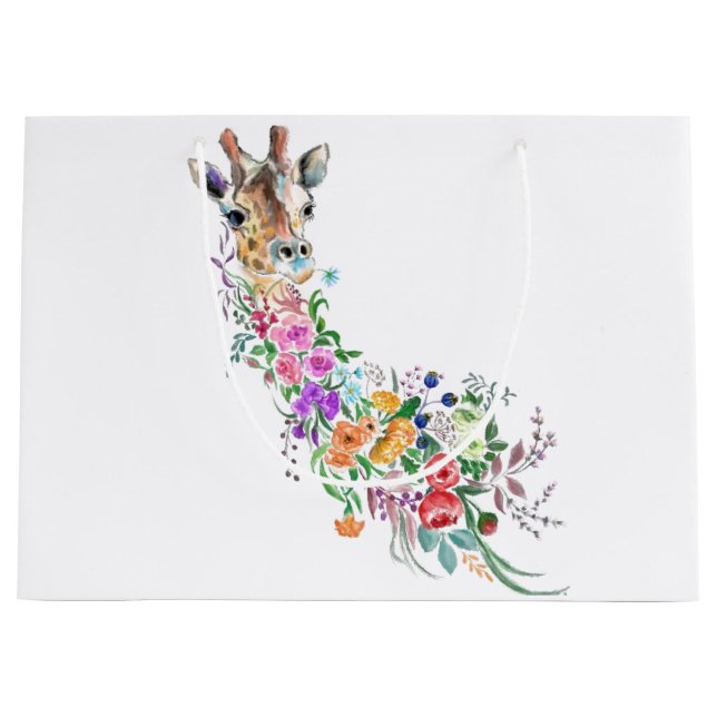 Sacola Para Presentes Grande Saco de Presente Girafa Flores (Frente)