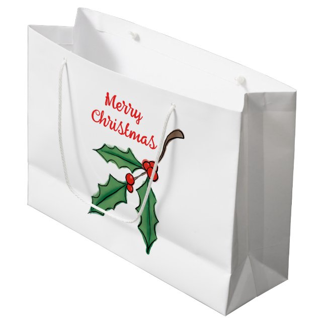 Sacola Para Presentes Grande Saco de Presente Grande Azevinho de Natal (Frente inclinada)