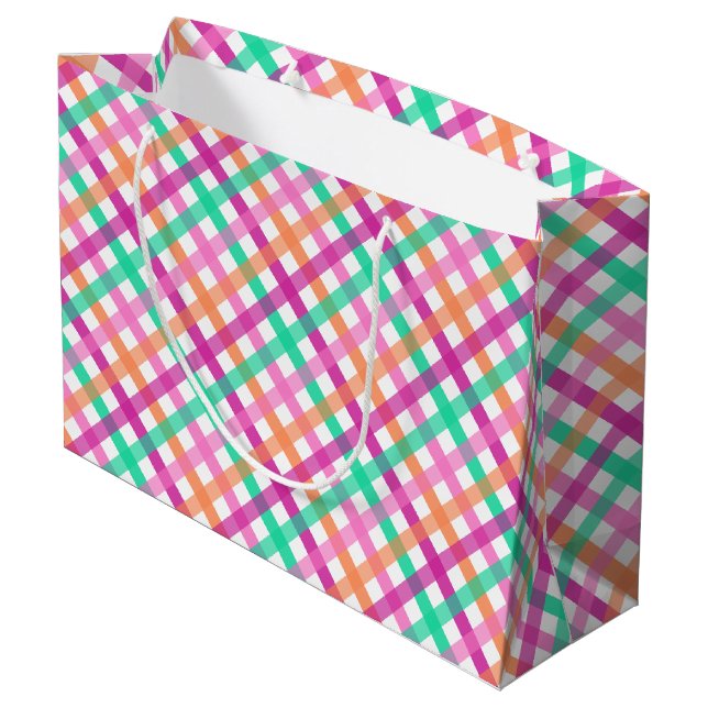 Sacola Para Presentes Grande Saco de Presente Grande Gingham Tropical (Verso inclinado)
