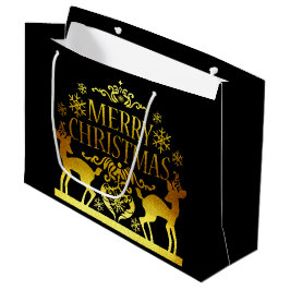 Sacola Para Presentes Grande Saco de presente grande Natal alegre preto dourado