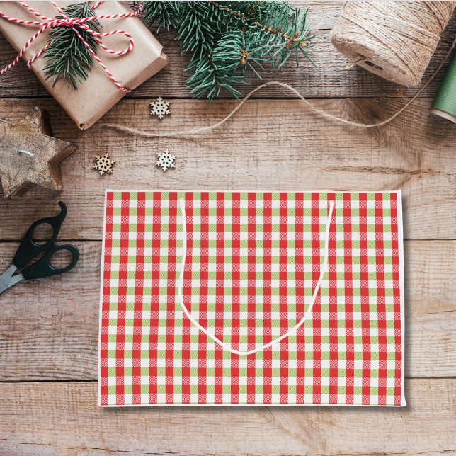 Sacola Para Presentes Grande Saco de Presente Grande Natal Gingham Aconchegante (Cozy Christmas Gingham Gift Bag)