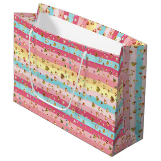 Sacola Para Presentes Grande Saco de Presente Grande Pastel Arco-íris & Coraçõe