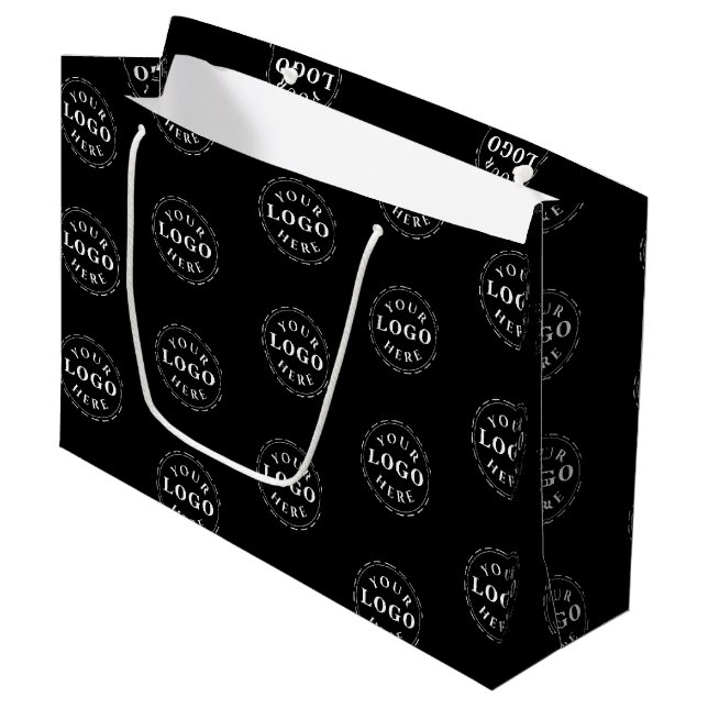 Sacola Para Presentes Grande Saco de Presente Grande Preto Clássico com Logotip (Frente inclinada)