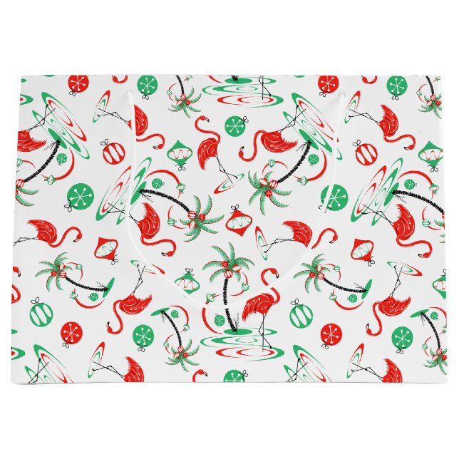 Sacola Para Presentes Grande Saco de presente multi Flamingo de Natal Vermelho  (Frente)