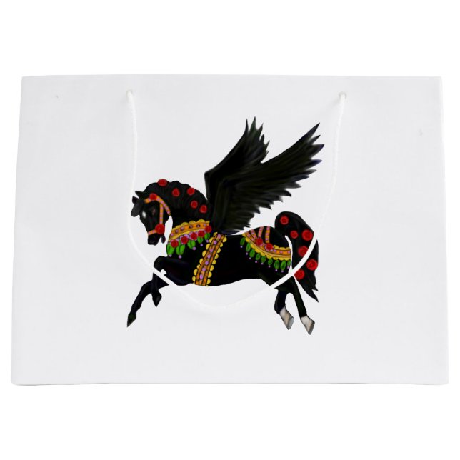 Sacola Para Presentes Grande Saco de Presente Pegasus Carrossel Preto (Frente)