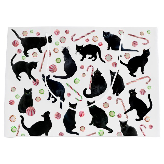 Sacola Para Presentes Grande Saco de Presente Peppermints Black Cats (Frente)