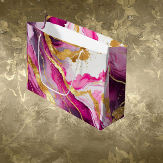 Sacola Para Presentes Grande Saco de Presente Redemoinhos Metálicos Rosa, Doura