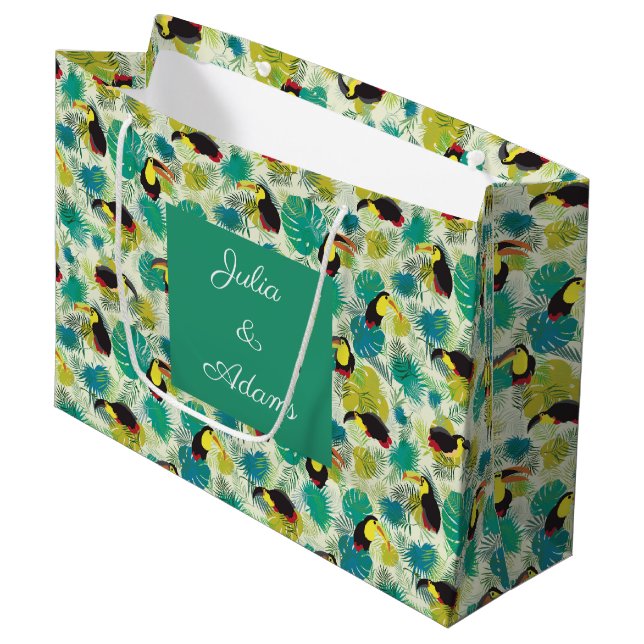 Sacola Para Presentes Grande Saco de Presente Toucans Branco (Frente inclinada)