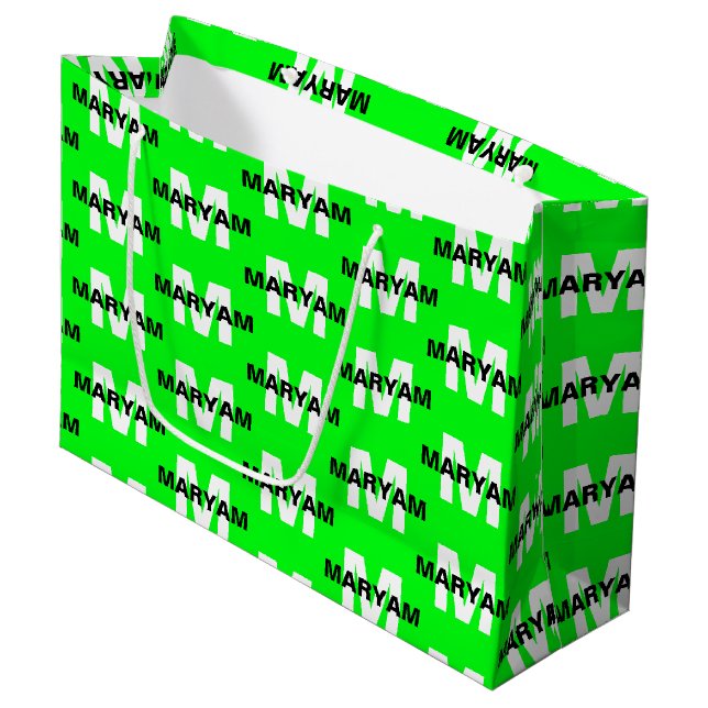 Sacola Para Presentes Grande Saco de Presente Verde Brilhante com Nome de Monog (Frente inclinada)