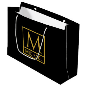 Sacola Para Presentes Grande Saco de presentes preto personalizado com & nome i