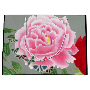 SACOLA PARA PRESENTES GRANDE SACO DE PRESSÃO VERMELHO FLORAL CHINÊS E PINCO