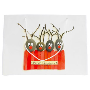 Sacola Para Presentes Grande Saco do Natal da rena da arte do seixo