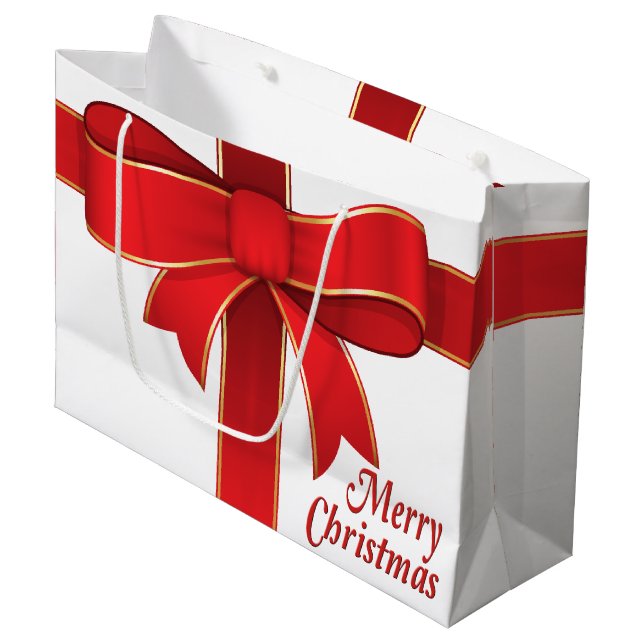 Sacola Para Presentes Grande Saco do Presente - Arco Vermelho e Fita em Branco (Frente inclinada)