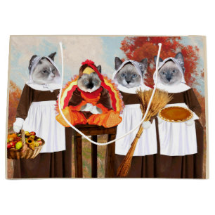 Sacola Para Presentes Grande Saco do presente da acção de graças dos gatinho