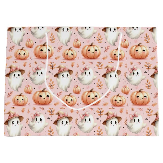 Sacola Para Presentes Grande Saco do Presente do Halloween Rosa (Frente)