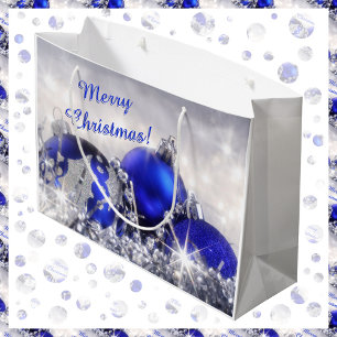 Sacola Para Presentes Grande Saco do presente do Natal de prata e azul grande
