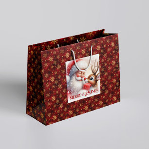 Sacola Para Presentes Grande Saco Festivo do Papai Noel Cute Rudolph Nariz Verm