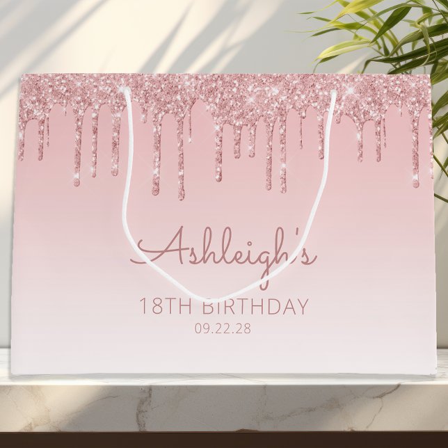 Sacola Para Presentes Grande Sacolinha de Aniversário de 18 anos Glitter Drip R (Criador carregado)