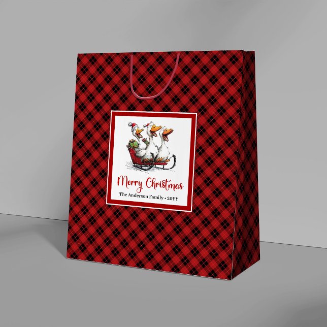 Sacola Para Presentes Grande Sacos de Presente de Natal de Gansos Bobos de Dese (Christmas Silly Geese Cartoon Humor Gift Bags)