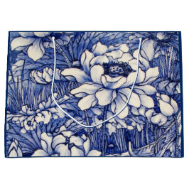 SACOLA PARA PRESENTES GRANDE SACOS DE PRESENTE ESTAMPADO FLORAL JAPONÊS EM AZUL