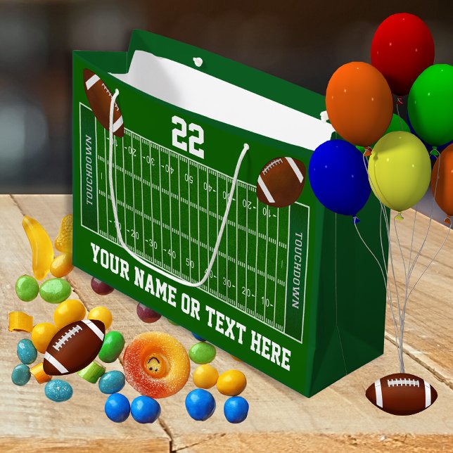 Sacola Para Presentes Grande Sacos de presentes no campo de futebol com nome e  (Football Gift Bags. Cool, Football Field Gift Bags with Football Player's Name, Jersey Number, Team.)