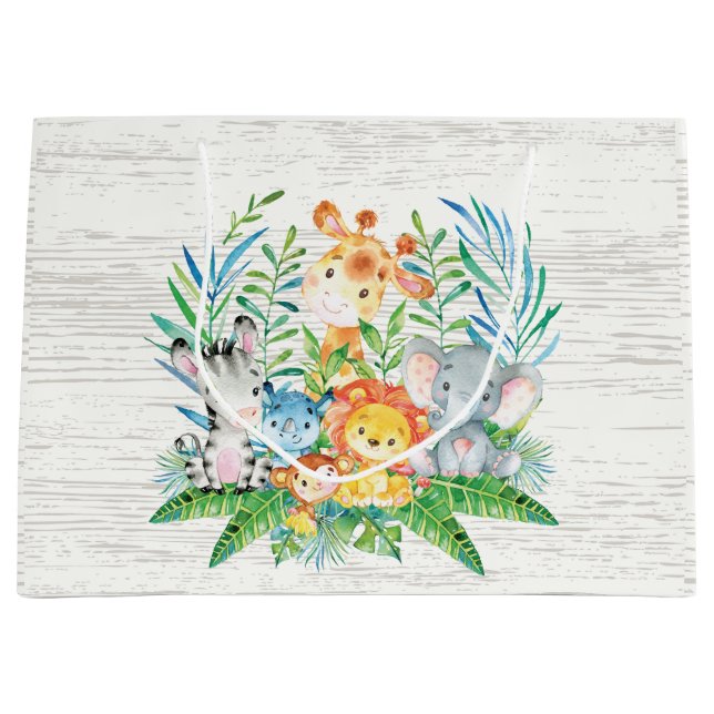 Sacola Para Presentes Grande safari Selva Animais Chás de fraldas com Presente  (Frente)