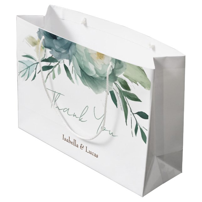 Sacola Para Presentes Grande Sage Green Floral Wedding (Verso inclinado)