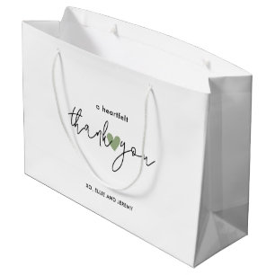 Sacola Para Presentes Grande Sage Green Heart Casamento Simples de Caligrafia