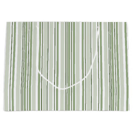 Sacola Para Presentes Grande Sage Green (Light, Medium, Dark) and White Stripes