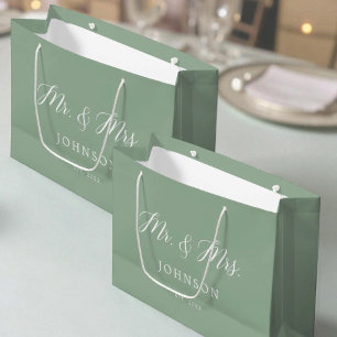 Sacola Para Presentes Grande Sage Green, Sr. e Sra. Newlyweds