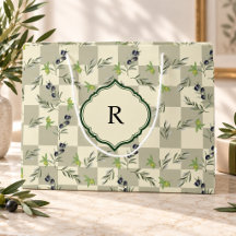 Sage Verde Aquarela Chic Padrão Monograma Oliva