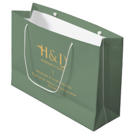 Sacola Para Presentes Grande Sage verde & Monograma Dourado Saco de Boas-Vindas