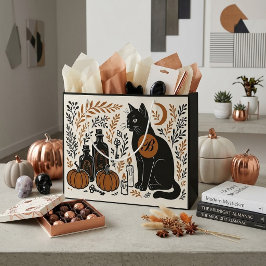 Sacola Para Presentes Grande Sagrado Monograma Botânico de Gato Preto Crescente