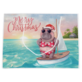 Sacola Para Presentes Grande Sailing Hippo Christmas Bikini on big wave