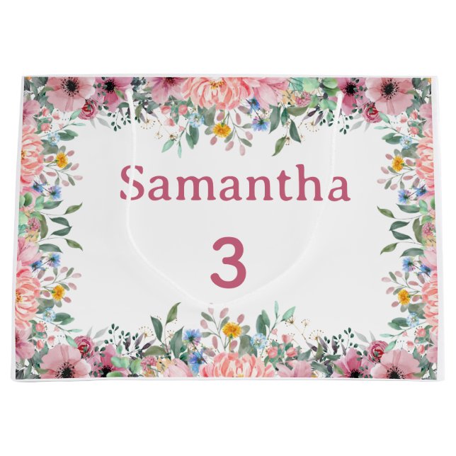 Sacola Para Presentes Grande  Samantha Floral Gift Bag, Large 3rd Birthday  (Frente)