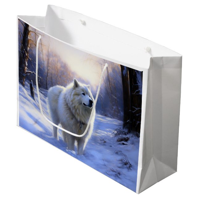 Sacola Para Presentes Grande Samoyed Deixe Nevar Natal (Frente inclinada)