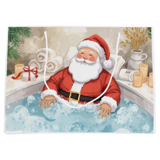 Sacola Para Presentes Grande Santa Claus Christmas Spa Bath Tub Large Gift Bag (Frente)